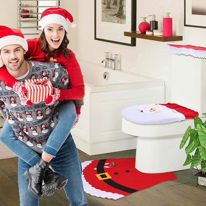 Santa Toilet Seat Cover 3‑Piece Bathroom Set by HitMyNeed