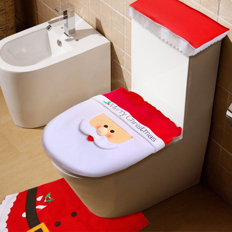 Santa Toilet Seat Cover 3‑Piece Bathroom Set by HitMyNeed