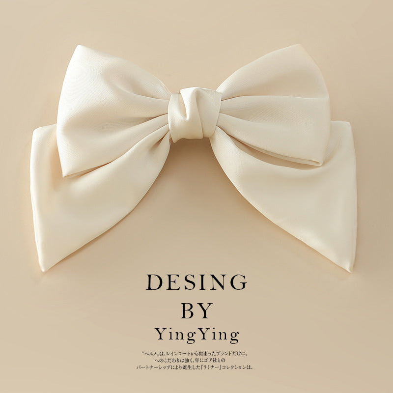 Satin Bow Hair Clip for Women beige by HitMyNeed