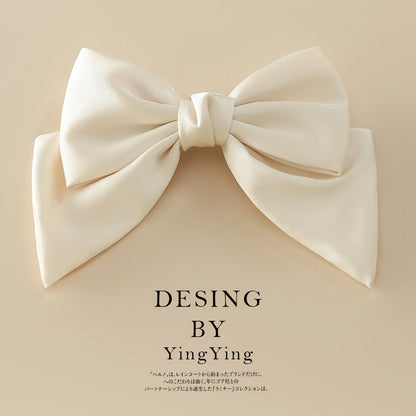 Satin Bow Hair Clip for Women beige by HitMyNeed