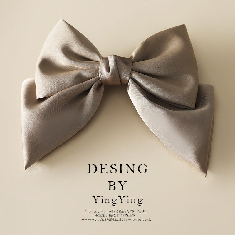 Satin Bow Hair Clip for Women khaki by HitMyNeed