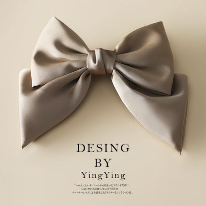 Satin Bow Hair Clip for Women khaki by HitMyNeed