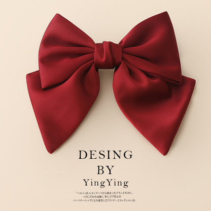 Satin Bow Hair Clip for Women wine-red by HitMyNeed