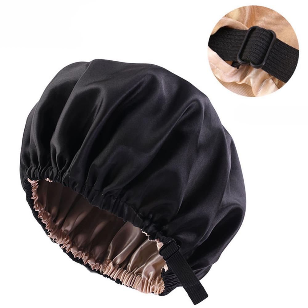 Satin Sleep Bonnet Night Cap for Women & Men b-black by HitMyNeed