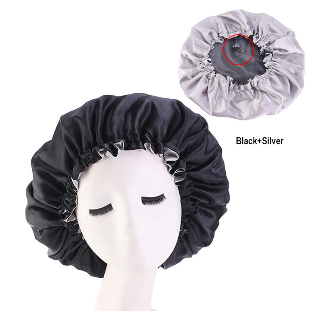 Satin Sleep Bonnet Night Cap for Women & Men c-black by HitMyNeed