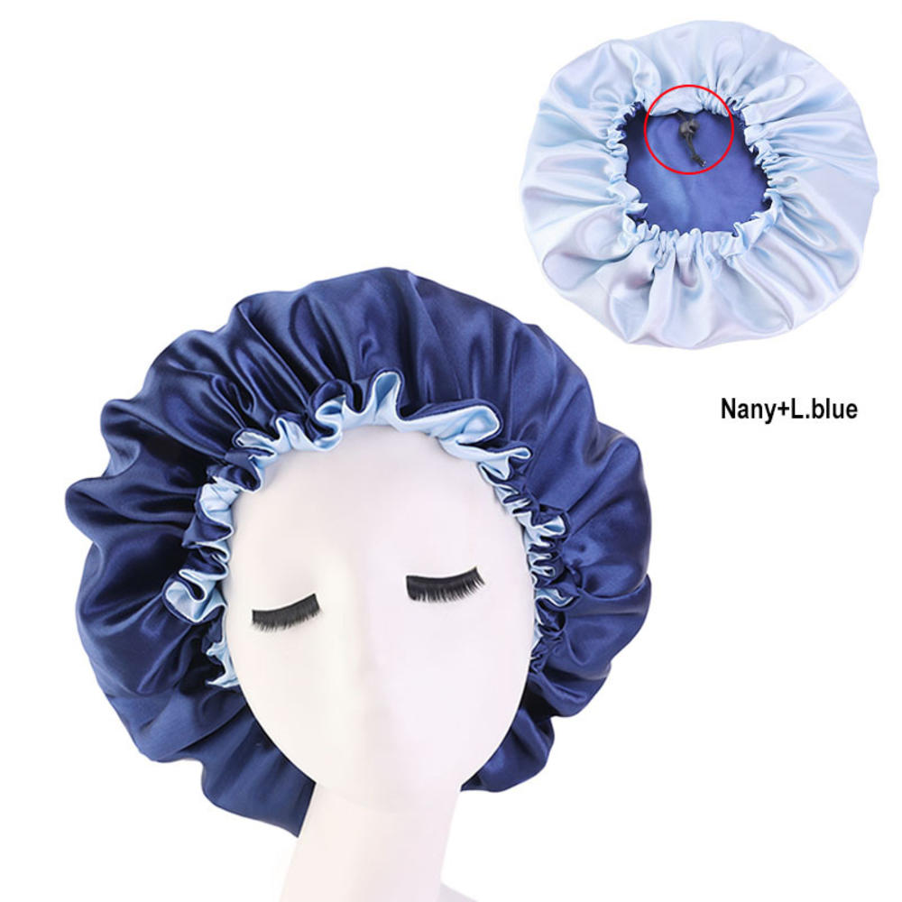 Satin Sleep Bonnet Night Cap for Women & Men c-navyblue by HitMyNeed