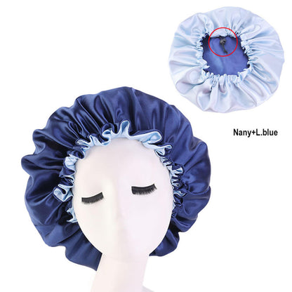 Satin Sleep Bonnet Night Cap for Women & Men c-navyblue by HitMyNeed