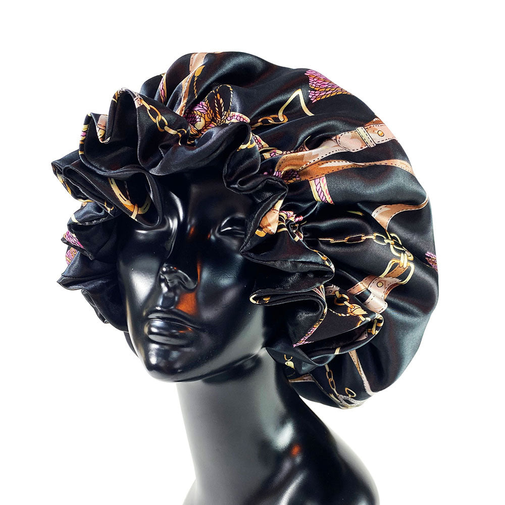 Satin Sleep Bonnet Night Cap for Women & Men d-black-chain by HitMyNeed