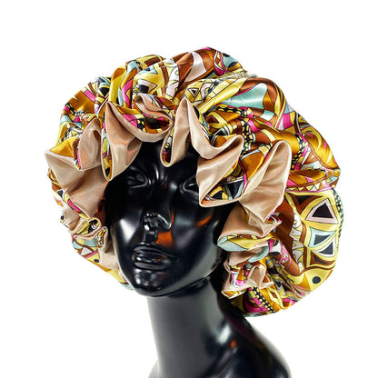 Satin Sleep Bonnet Night Cap for Women & Men d-khaki-print by HitMyNeed