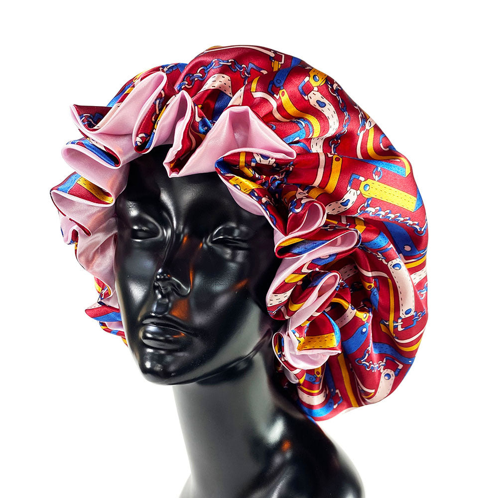 Satin Sleep Bonnet Night Cap for Women & Men d-red-print by HitMyNeed