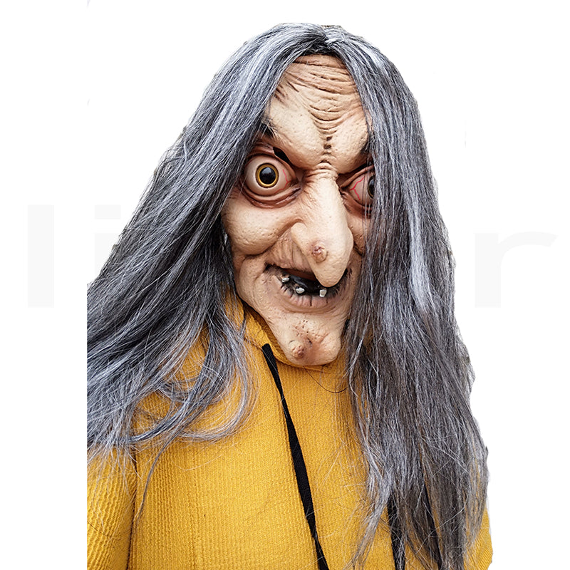 Scary Old Witch Latex Mask with Hair - Adult by HitMyNeed
