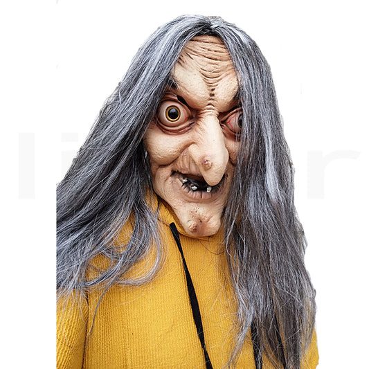 Scary Old Witch Latex Mask with Hair - Adult by HitMyNeed