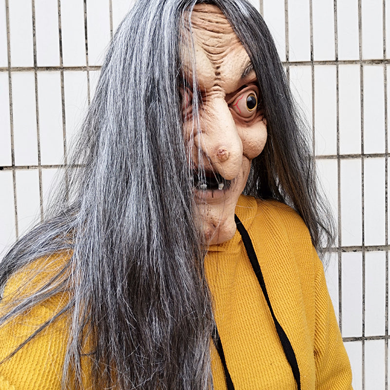 Scary Old Witch Latex Mask with Hair - Adult by HitMyNeed