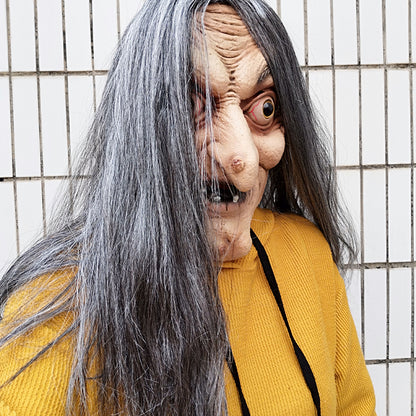 Scary Old Witch Latex Mask with Hair - Adult by HitMyNeed