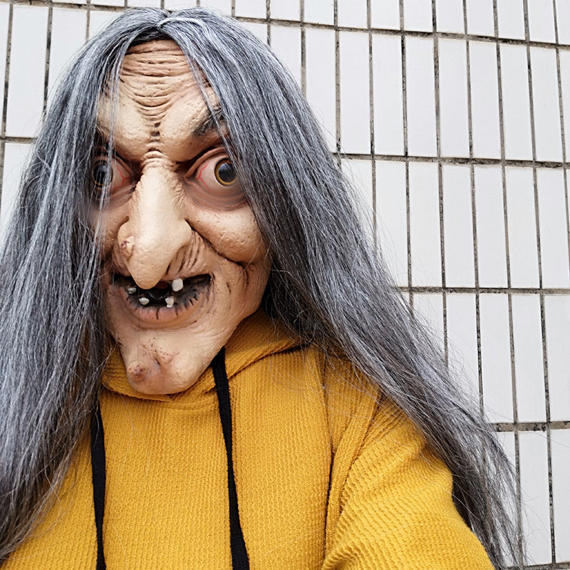Scary Old Witch Latex Mask with Hair - Adult by HitMyNeed