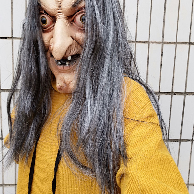 Scary Old Witch Latex Mask with Hair - Adult by HitMyNeed