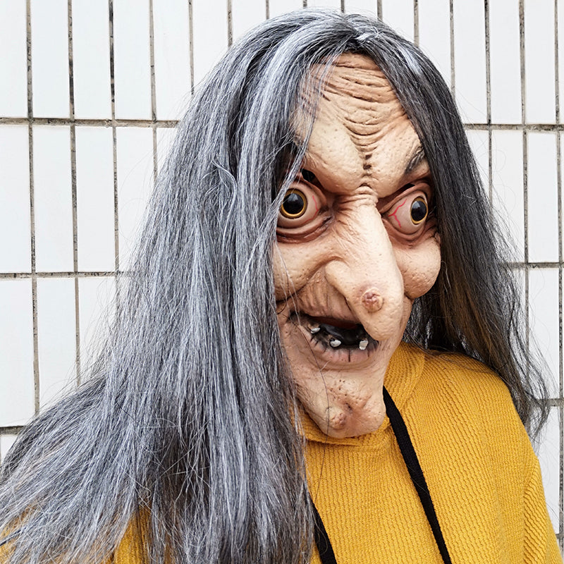 Scary Old Witch Latex Mask with Hair - Adult by HitMyNeed