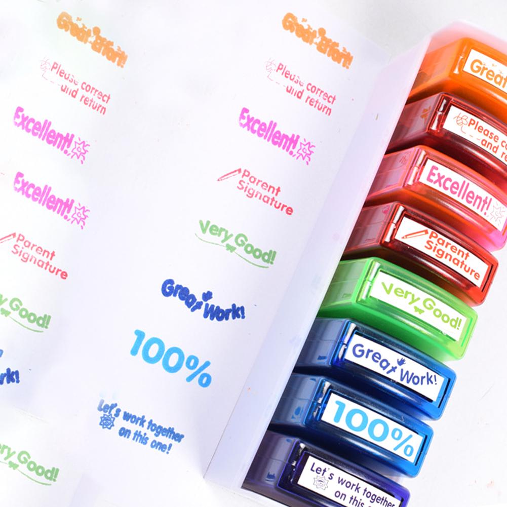 School Stamps Teacher Set, Self-Inking (8pcs) by HitMyNeed
