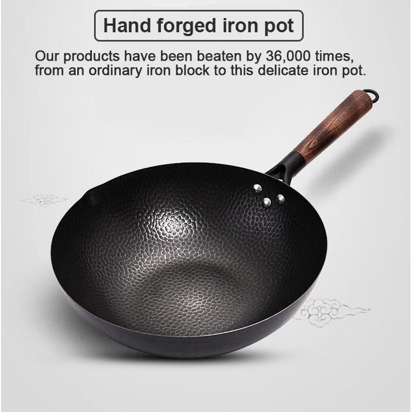 Scratch Resistant Cast Iron Wok Pan 32cm by HitMyNeed