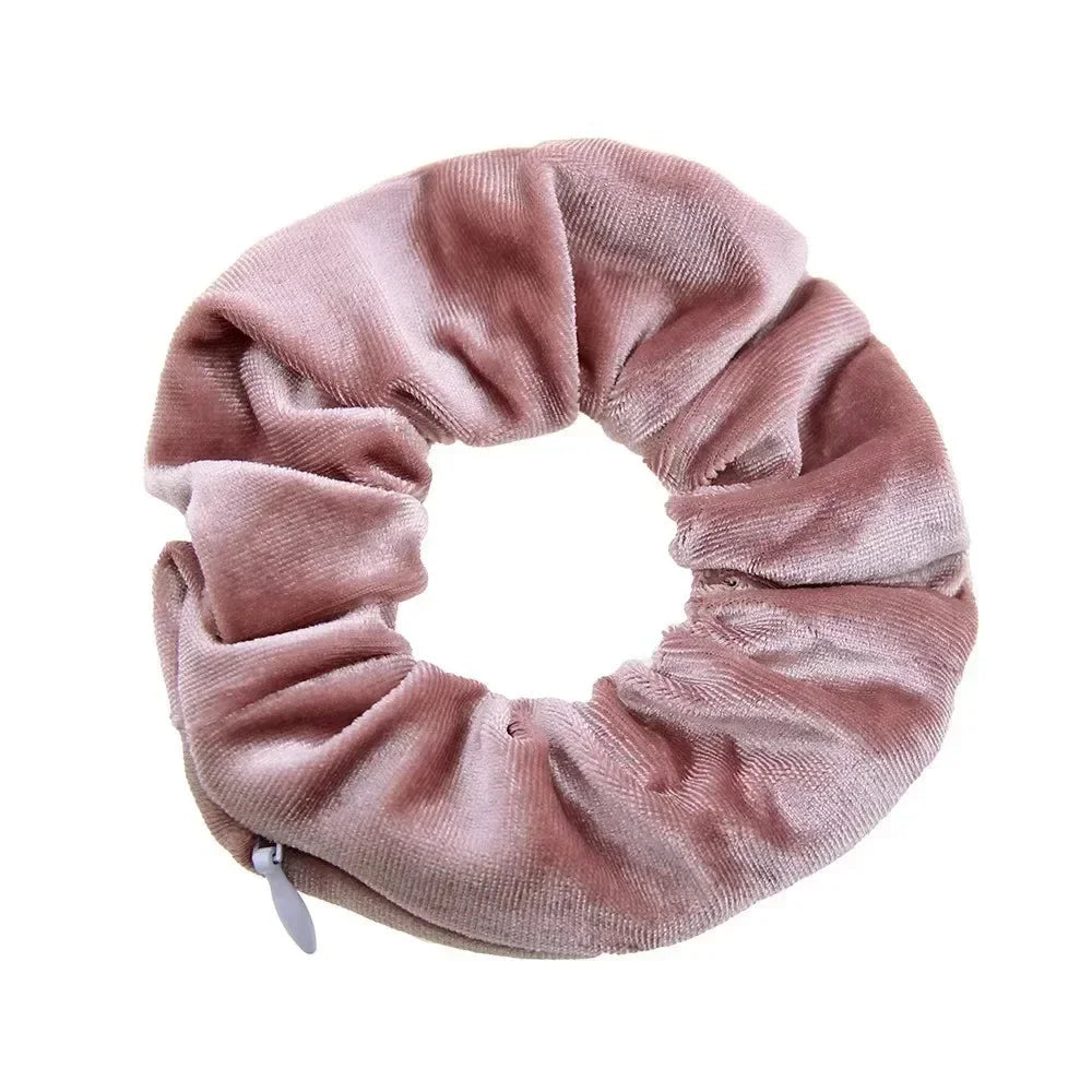 Secret Zipper Hair Scrunchie with Hidden Storage pink by HitMyNeed