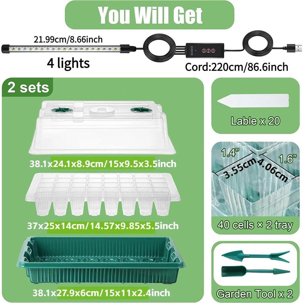 Seed Starter Trays with High Dome & LED Grow Lights by HitMyNeed