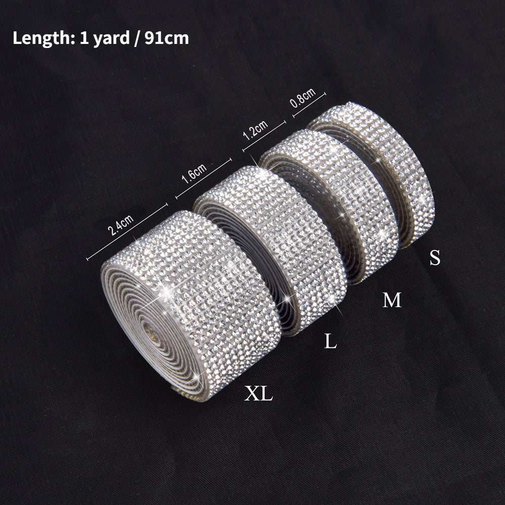 Self Adhesive Crystal Rhinestone Ribbon Sticker silver-white s by HitMyNeed