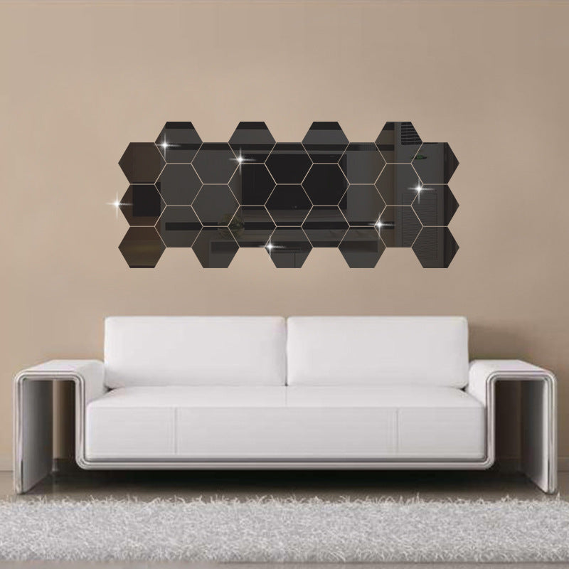 Self Adhesive Hexagon Acrylic Wall Mirror Set (12pcs) 12pcs-black s4-6cm by HitMyNeed