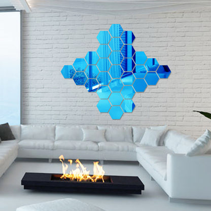 Self Adhesive Hexagon Acrylic Wall Mirror Set (12pcs) 12pcs-blue xxl18cm by HitMyNeed