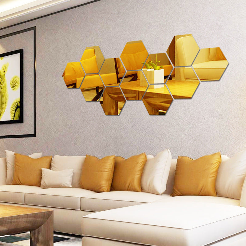 Self Adhesive Hexagon Acrylic Wall Mirror Set (12pcs) 12pcs-gold xl15cm by HitMyNeed