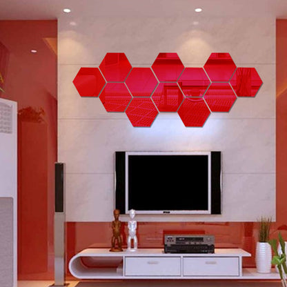 Self Adhesive Hexagon Acrylic Wall Mirror Set (12pcs) 12pcs-red m8cm by HitMyNeed