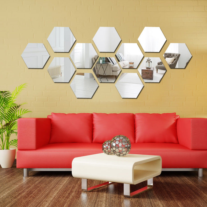 Self Adhesive Hexagon Acrylic Wall Mirror Set (12pcs) 12pcs-silver xxl18cm by HitMyNeed