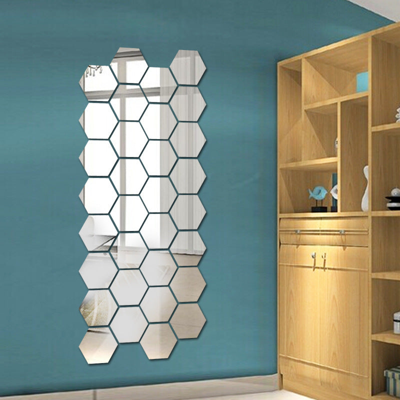 Self Adhesive Hexagon Acrylic Wall Mirror Set (12pcs) by HitMyNeed