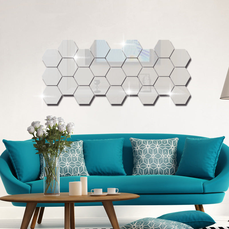 Self Adhesive Hexagon Acrylic Wall Mirror Set (12pcs) by HitMyNeed