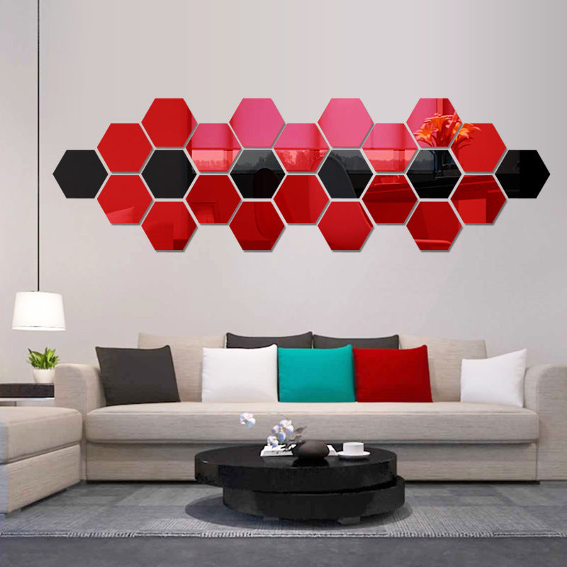 Self Adhesive Hexagon Acrylic Wall Mirror Set (12pcs) by HitMyNeed