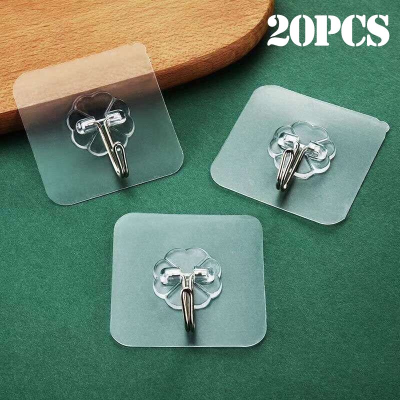 Self Adhesive Transparent Wall Hooks (20 Pack) by HitMyNeed