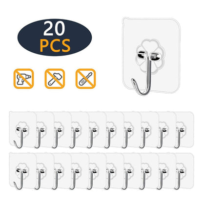 Self Adhesive Transparent Wall Hooks (20 Pack) by HitMyNeed