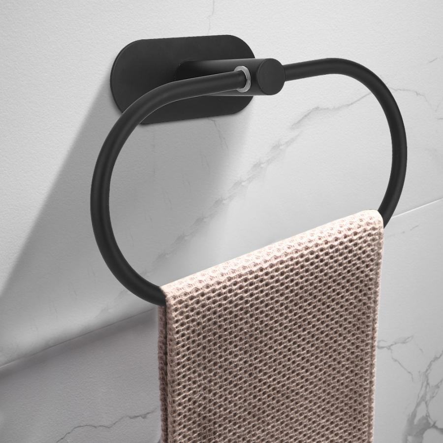 Self Adhesive Wall Mounted Towel Ring, Matte Black by HitMyNeed