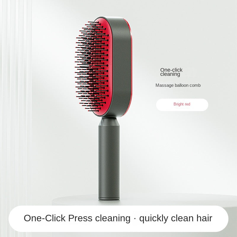Self Cleaning Hair Brush with One-Touch Release red by HitMyNeed