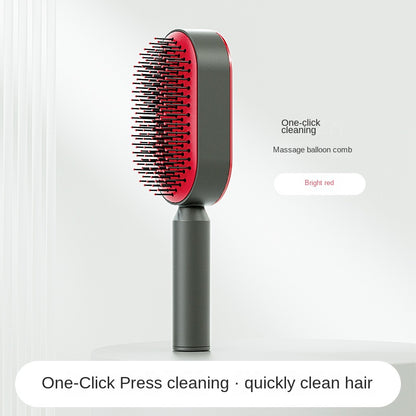 Self Cleaning Hair Brush with One-Touch Release red by HitMyNeed