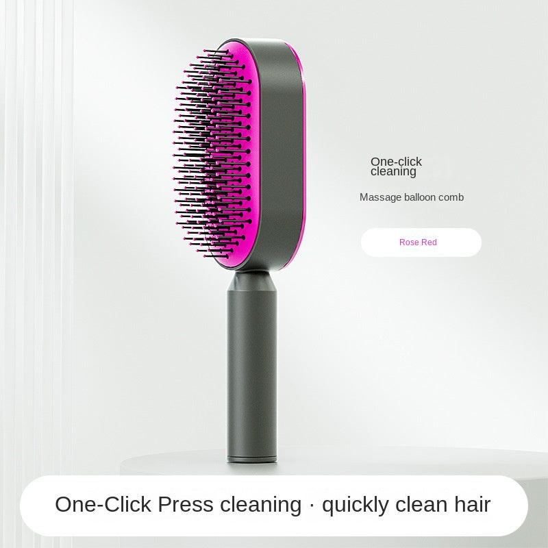 Self Cleaning Hair Brush with One-Touch Release rosered by HitMyNeed