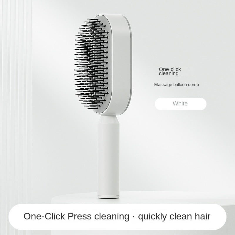 Self Cleaning Hair Brush with One-Touch Release white by HitMyNeed