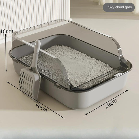 Semi-Enclosed High-Sided Cat Litter Box with Scoop gray by HitMyNeed