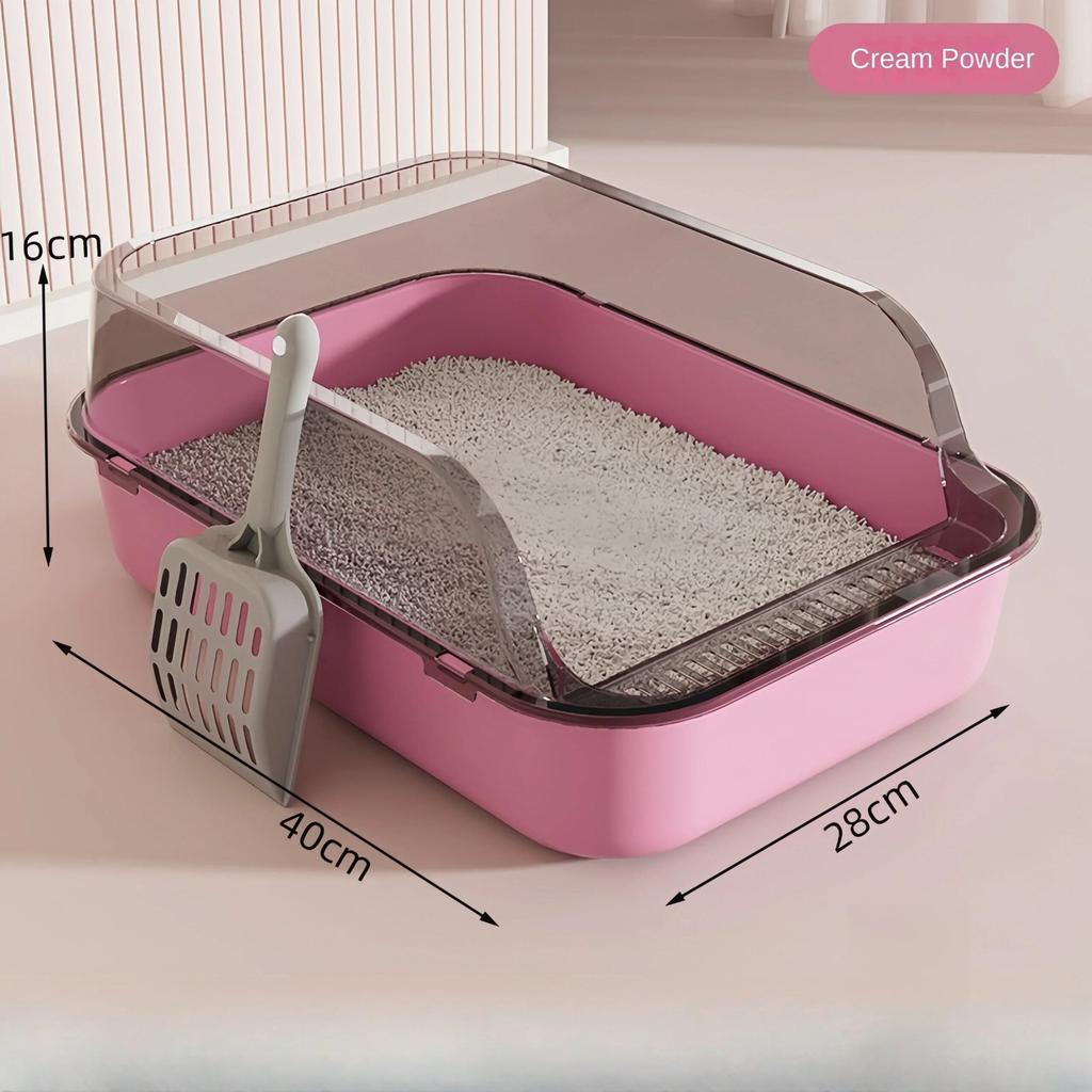 Semi-Enclosed High-Sided Cat Litter Box with Scoop pink by HitMyNeed