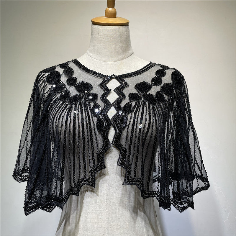 Sequin Beaded Vintage Flapper Shawl black by HitMyNeed
