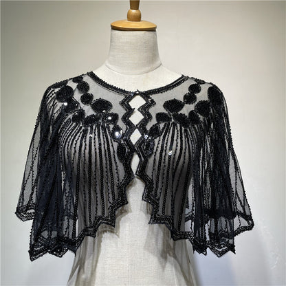 Sequin Beaded Vintage Flapper Shawl black by HitMyNeed