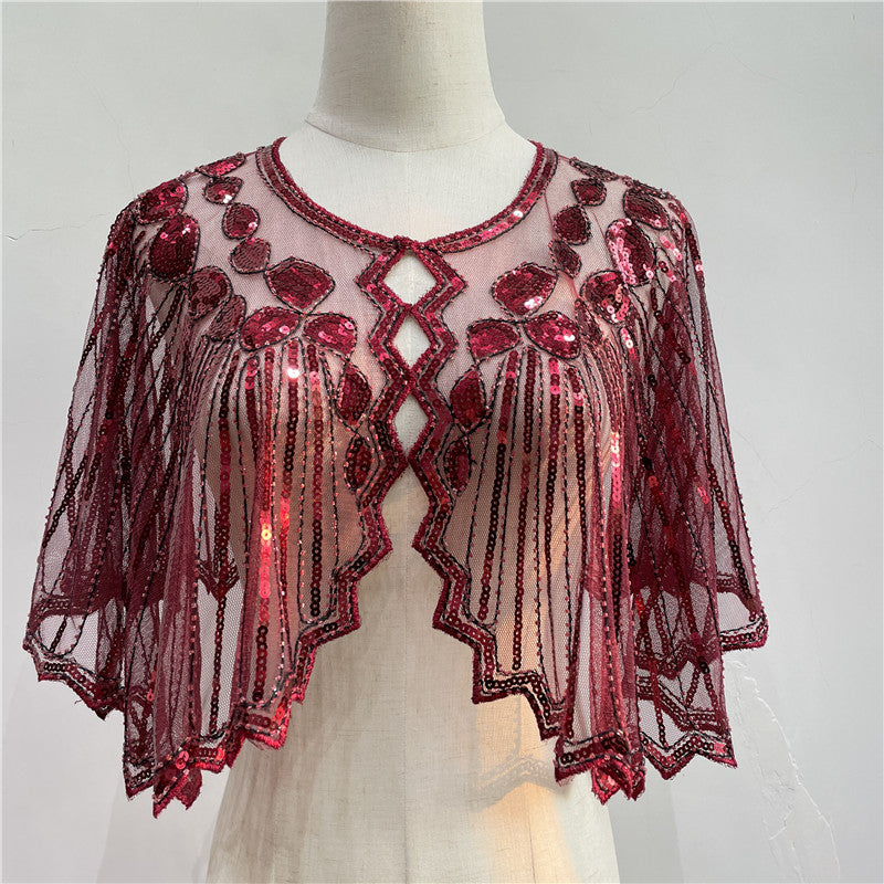 Sequin Beaded Vintage Flapper Shawl red by HitMyNeed