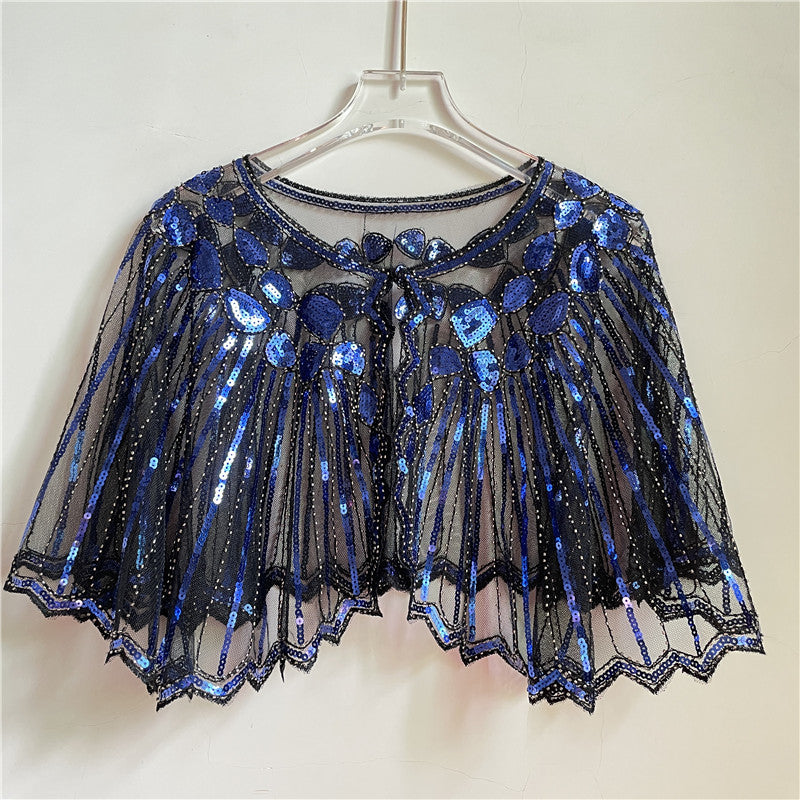Sequin Beaded Vintage Flapper Shawl royal-blue by HitMyNeed
