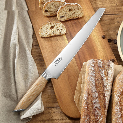 Serrated Bread Cutting Knife with Wooden Handle by HitMyNeed
