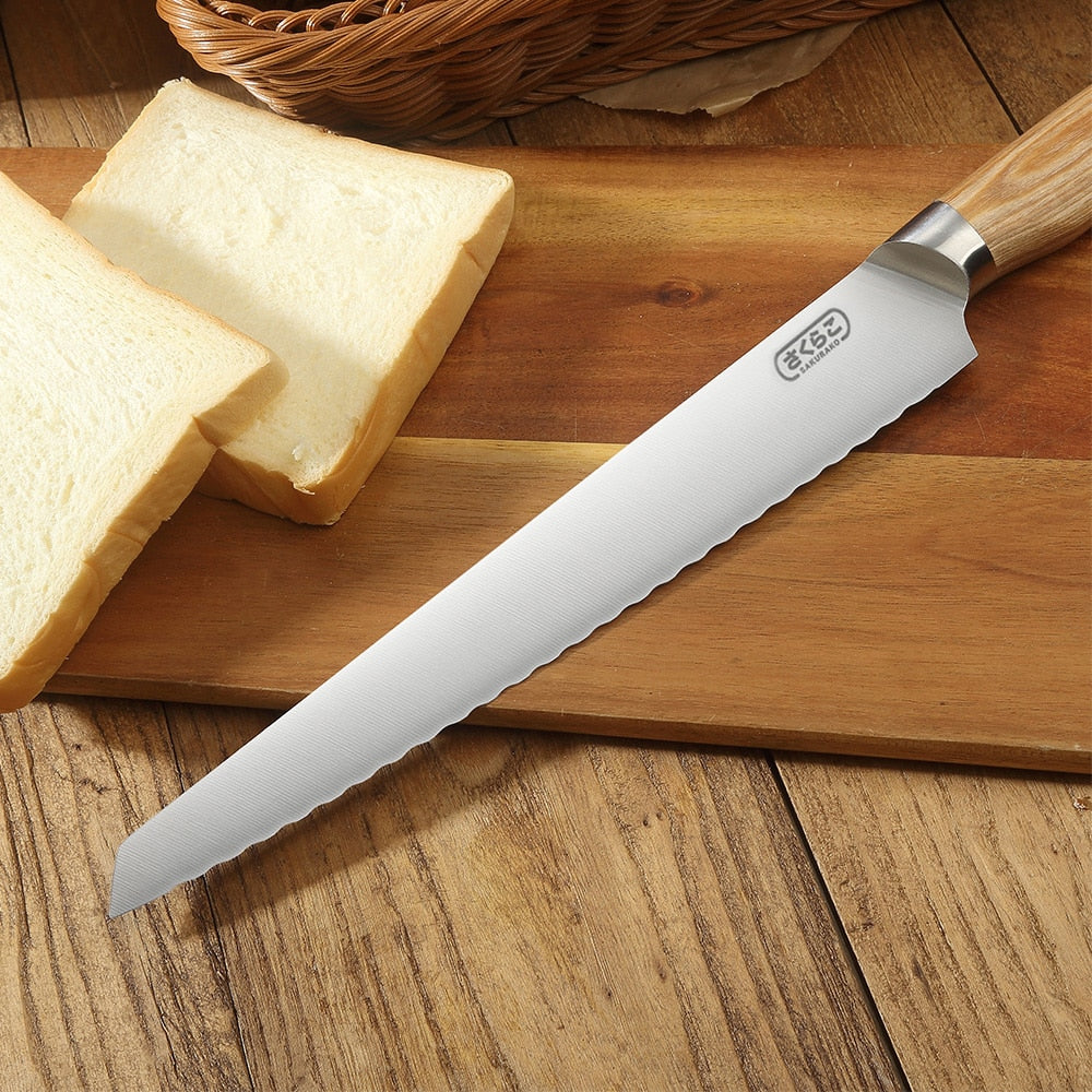 Serrated Bread Cutting Knife with Wooden Handle by HitMyNeed