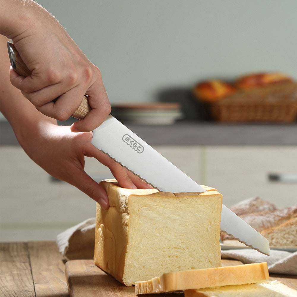 Serrated Bread Cutting Knife with Wooden Handle by HitMyNeed